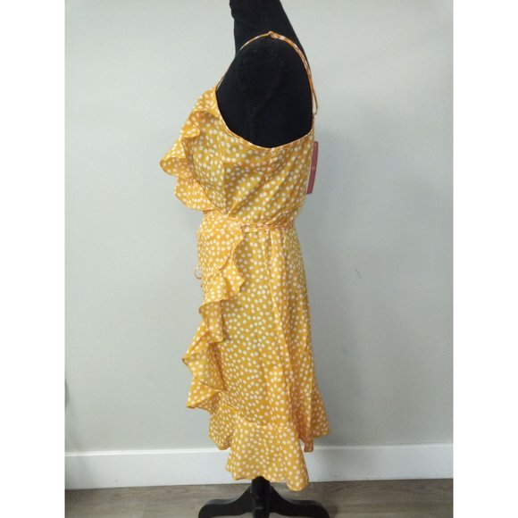 ROMWE Yellow Polka Dot Ruffle Wrap Dress Size 14 - Picture 2 of 8
